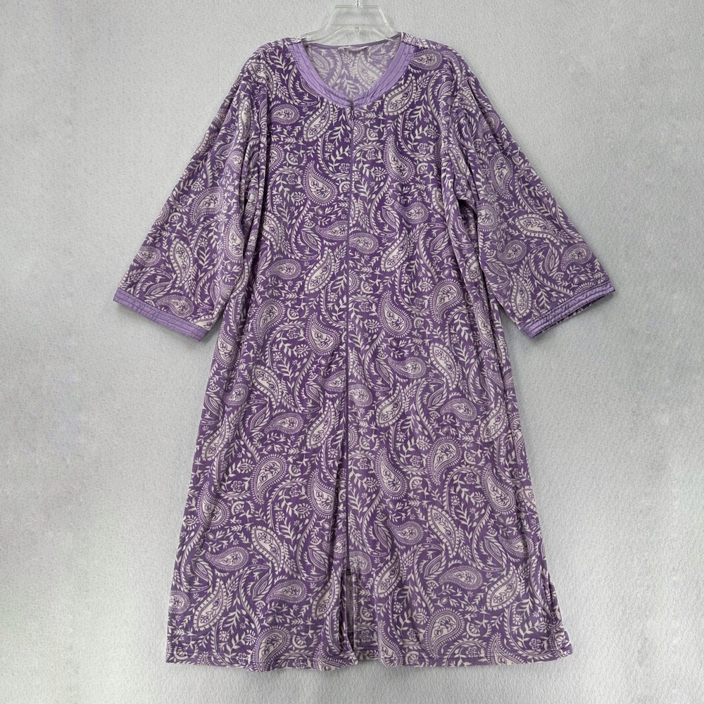 Adonna Nightgown XL Purple‎ Paisley Long Sleeves Soft fleece Zip Up House Dress